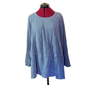 Pure Jill Women's Blue Tunic Top Size XL Organic Cotton Long Sleeve Front Slit